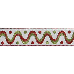 2.5 Inch x 10 Yard White with Red Green Swirls Dots Christmas Ribbon
