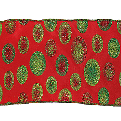 4 Inch x 10 Yard Red with Green Dots Christmas Ribbon
