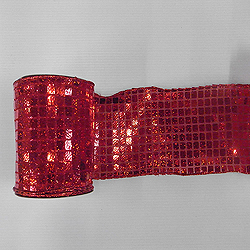4 Inch x 10 Yard Red Mesh Metallic Check Christmas Ribbon