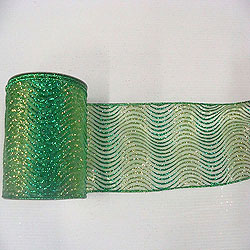 Christmastopia.com 30 Foot Lime And Green Glitter Swirl Mesh Ribbon 4 Inch Width