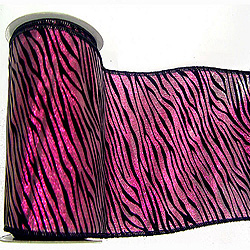 30 Foot Fushia Lame Velvet Black Zebra Ribbon 2.5 Inch Width