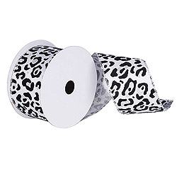 30 Foot Black And White Leopard Ribbon 4 Inch Width
