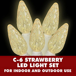 35 Standard Grade LED C6 Strawberry Warm White Lights - White Wire