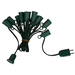 50 Foot C7 Light Socket Spool 18 Gauge Green Wire 12 Inch Spacing