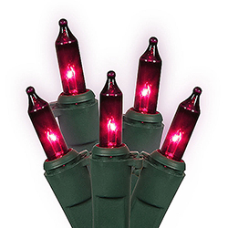 100 Mini Purple Christmas Light Set Green Wire 4 Inch Spacing
