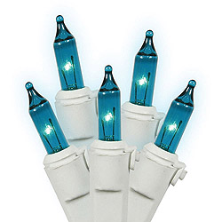 50 Teal Christmas Light Set 4 Inch Spacing White Wire