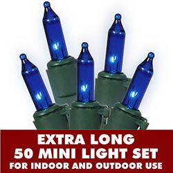 Christmastopia.com - 50 Incandescent Mini Commercial Quality Blue Extra Long Christmas Light Set Green Wire