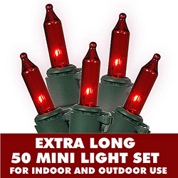 Christmastopia.com - 50 Incandescent Mini Commercial Quality Red Christmas Light Set Lamp Locks Green Wire