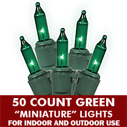 50 Incandescent Green Christmas Light Set 5.5 Inch Spacing Green Wire