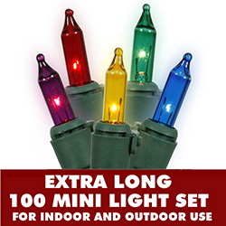 100 Mini Multi Extra Long Christmas Light Set With Lamp Locks Green Wire