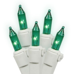100 Green Christmas Light Set 5.5 Inch Spacing White Wire