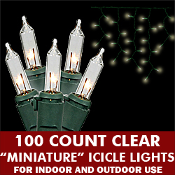 100 Light Clear Icicle Set Green Wire