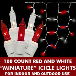 100 Red And Frosted White Icicle Lights White Wire