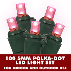 100 Pink LED 5MM Polka Dot Lights Green Wire