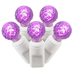 100 Commercial Grade LED G12 Faceted Globe Purple Easter Light Set White Wire