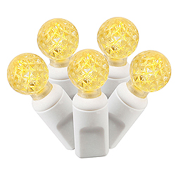 100 Commercial Grade LED G12 Faceted Globe Yellow Easter Light Set White Wire