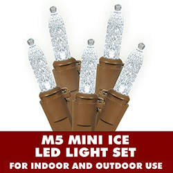 70 Pure White LED M5 Mini Ice Extra Long Christmas Lights - Brown Wire