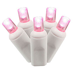50 Commercial Grade LED 5MM Pink Christmas Light Set White Wire