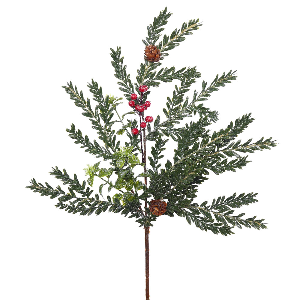 18 Inch Frosted Hemlock Boxwood Berry Artificial Christmas Spray Unlit