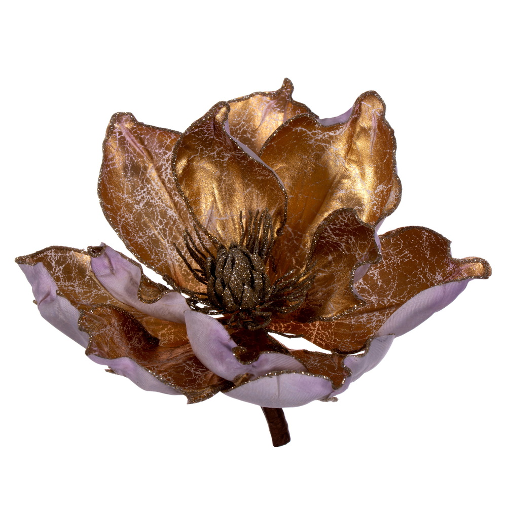 7 Inch Chocolate Magnolia Glitter Decorative Artificial Christmas Floral Clip Ornament