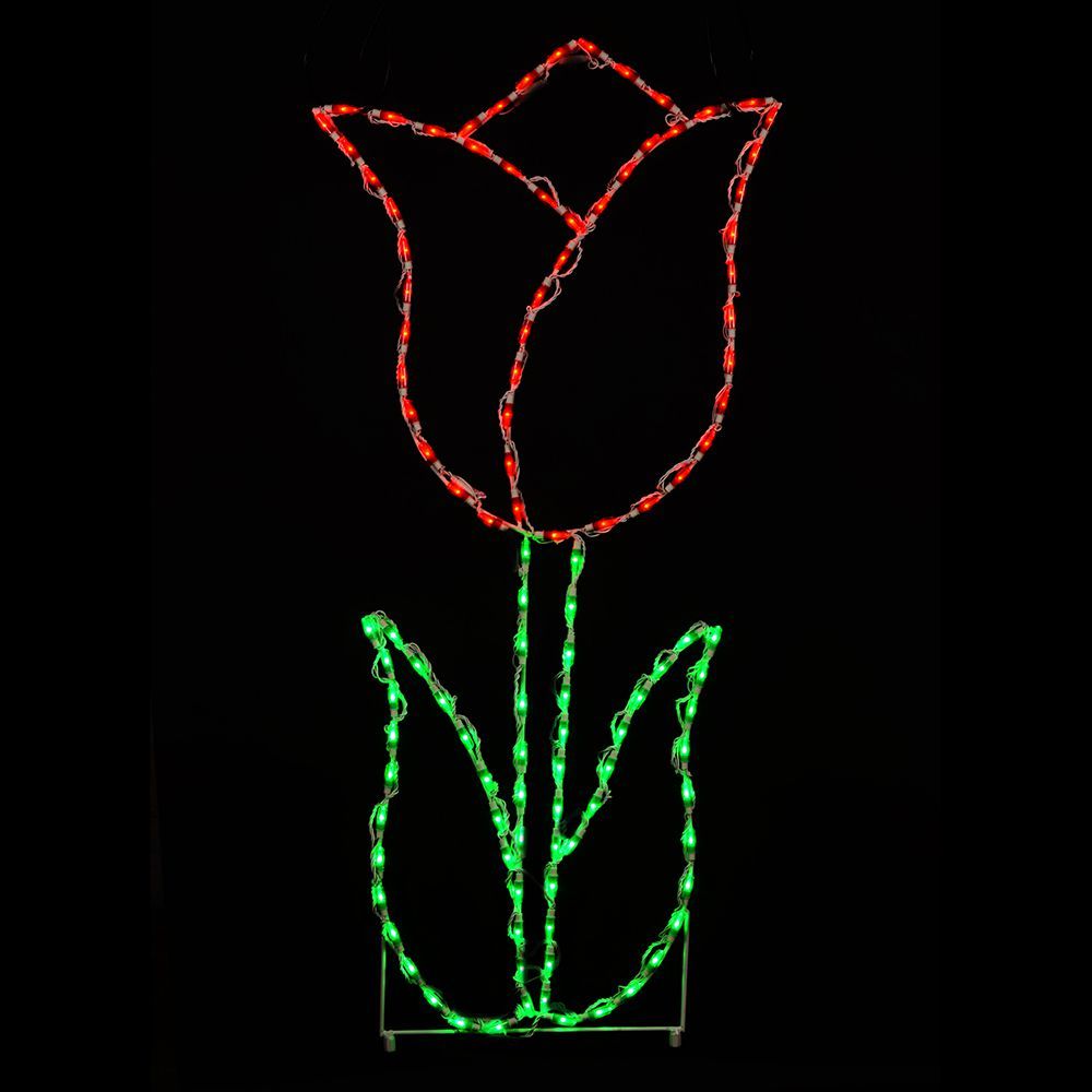 Tulip Red Color LED Lighted Outdoor Spring Floral Decoration Set Of 2