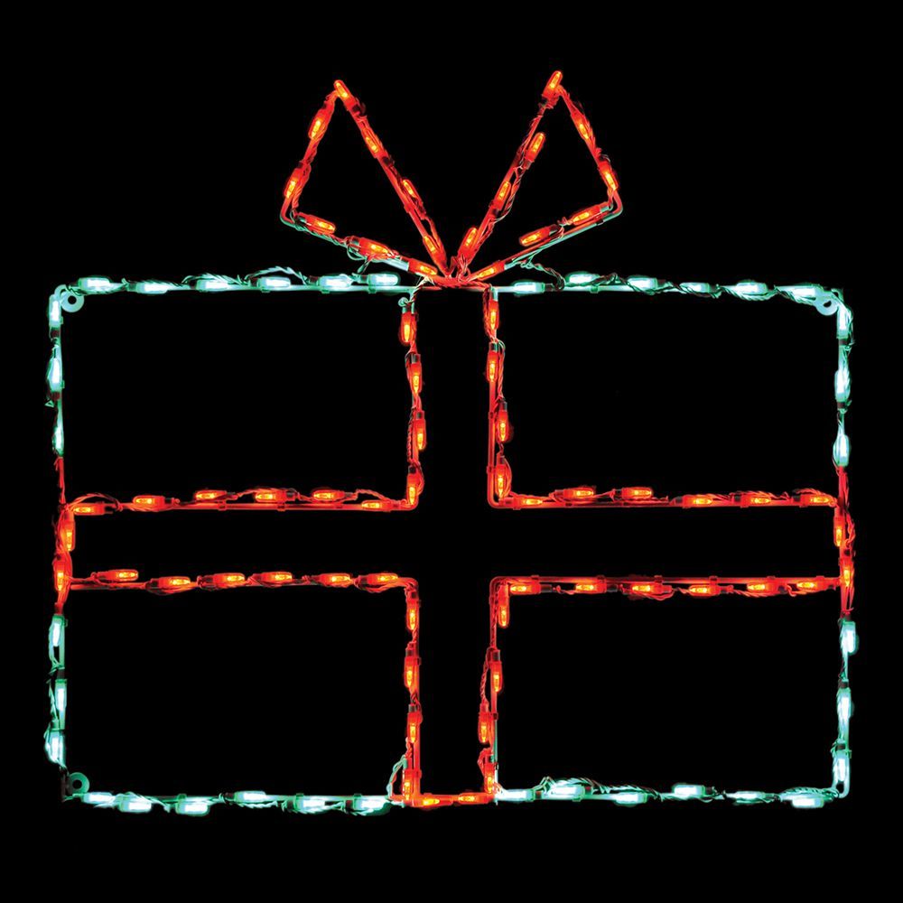 Christmas Gift Box Green Red Bow LED Lighted Outdoor Christmas Decoration Large Set Of 2