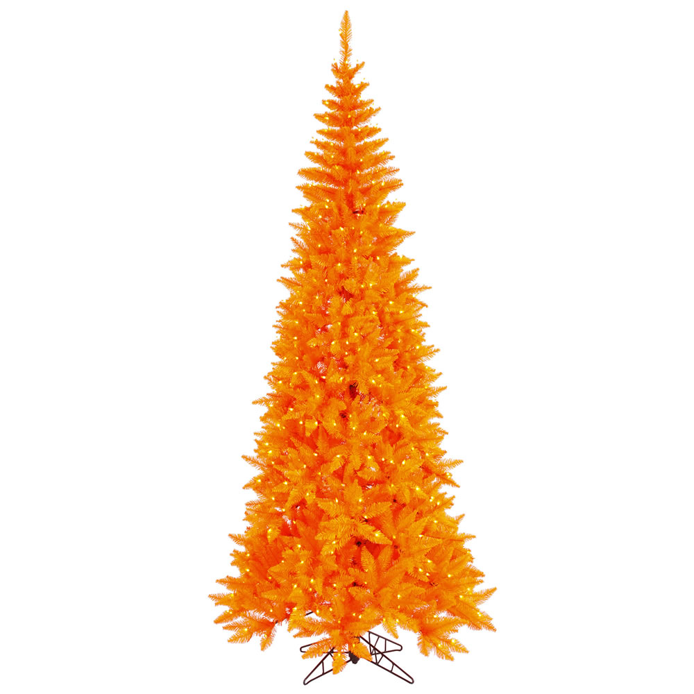 7.5 Foot Orange Fir Slim Artificial Halloween Tree 500 DuraLit LED M5 Italian Orange Mini Lights