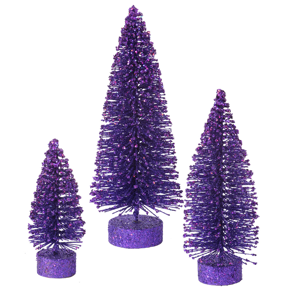 Purple Glitter Oval Pine Artificial Christmas Village Tree Small