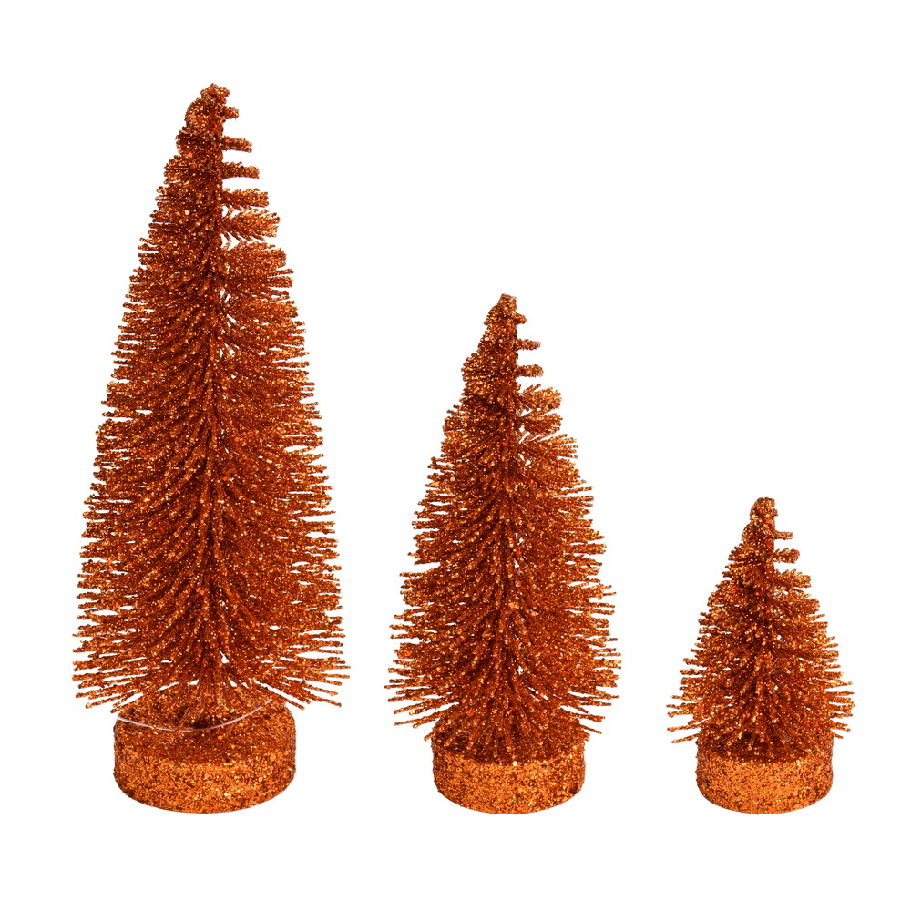 Orange Glitter Oval Pine Artificial Christmas Village Tree Small