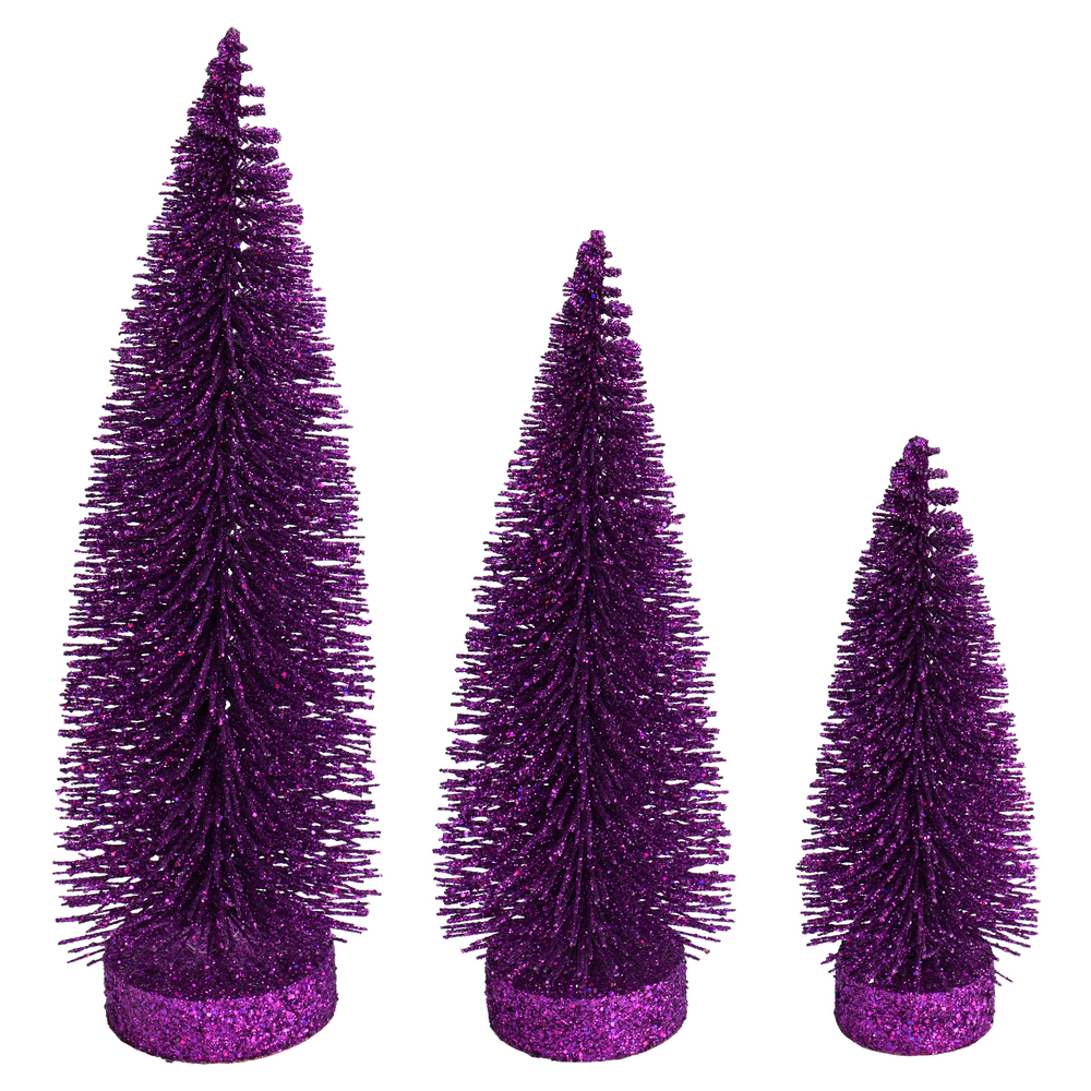 Plum Purple Glitter Oval Pine Artificial Christmas Village Tree Medium