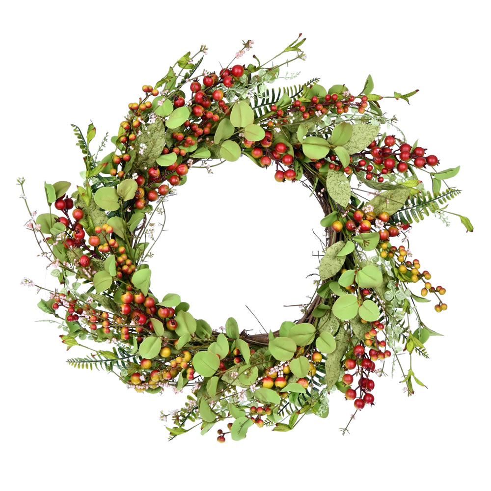 24 Inch Berry Mixed Foliage Artificial Harvest Wreath Unlit