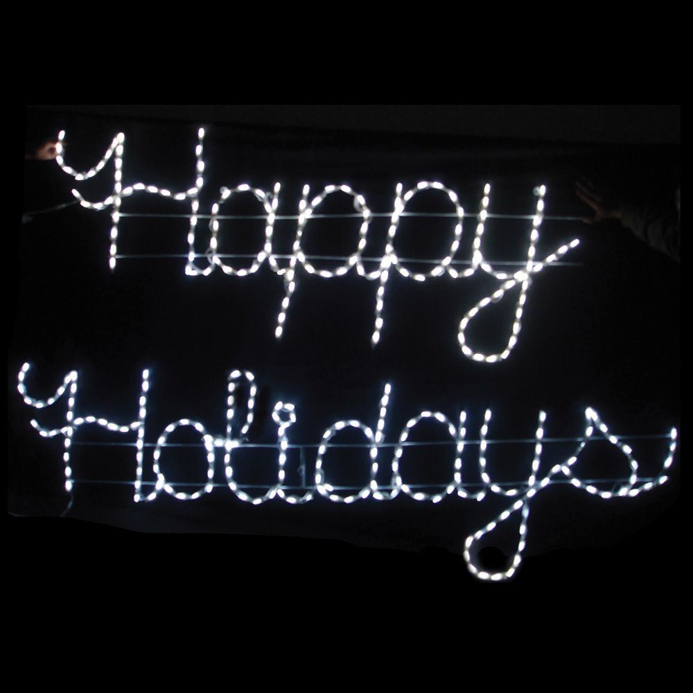 Happy Holiday White Cursive LED Lighted Outdoor Christmas Sign Decoration