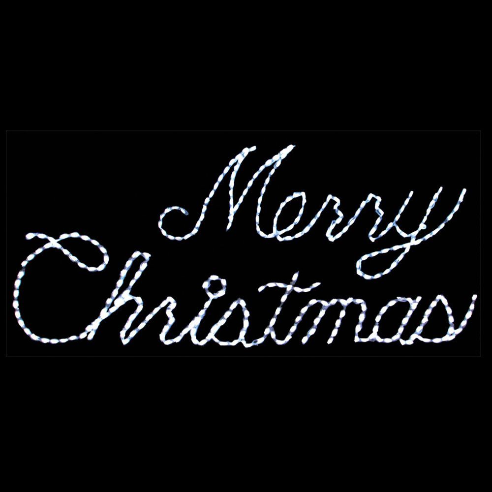 Merry Christmas White Cursive LED Lighted Outdoor Christmas Sign Decoration