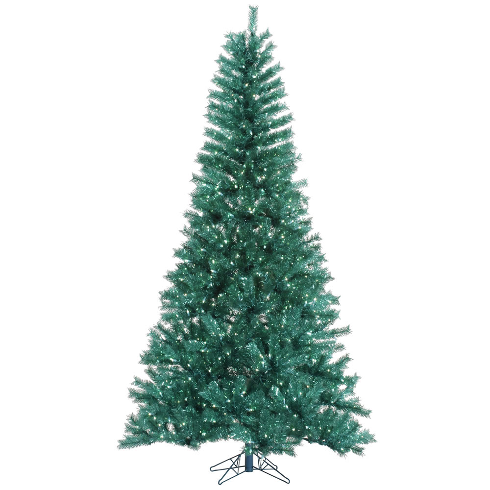 10 Foot Aqua Tinsel Artificial Christmas Tree 1300 DuraLit LED Blue Mini Lights