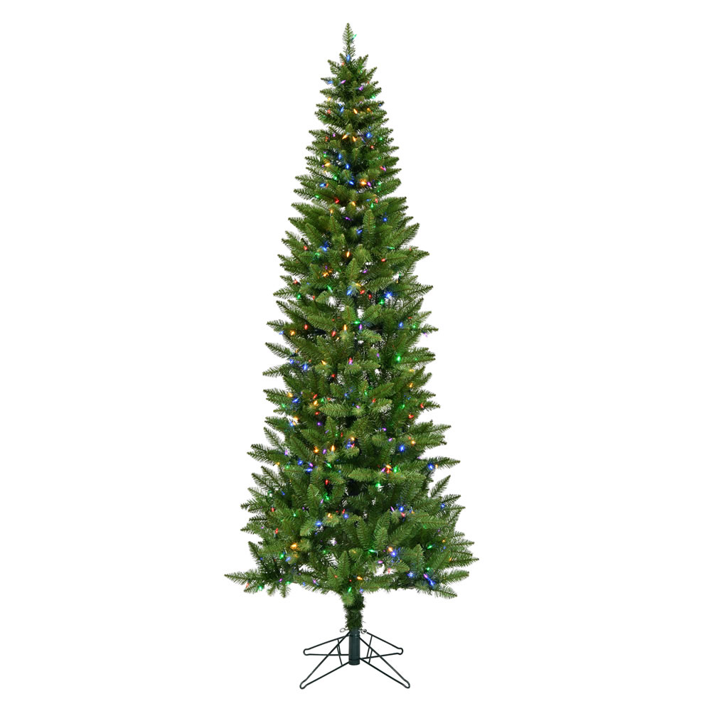 12 Foot Creswell Pine Pencil Artificial Christmas Tree - 1400 DuraLit LED Multi Color Mini Lights