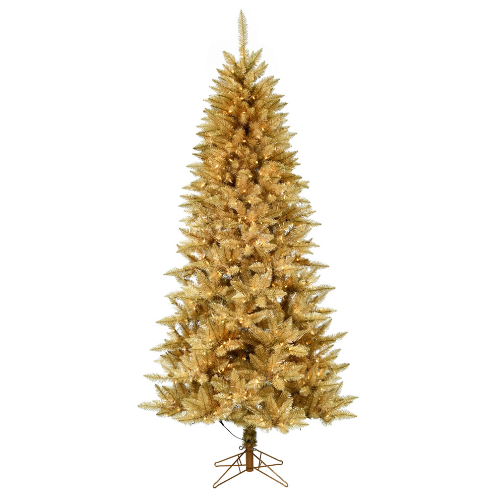 4.5 Foot Gold Pencil Fir Artificial Christmas Tree - 250 DuraLit LED Warm White Mini Lights