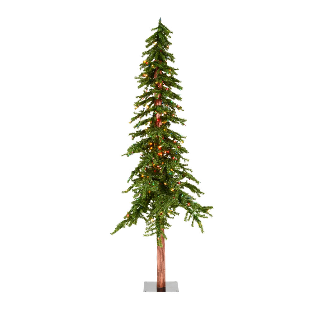 7 Foot Natural Alpine Artificial Christmas Tree - 300 DuraLit LED Multi Color Mini Lights