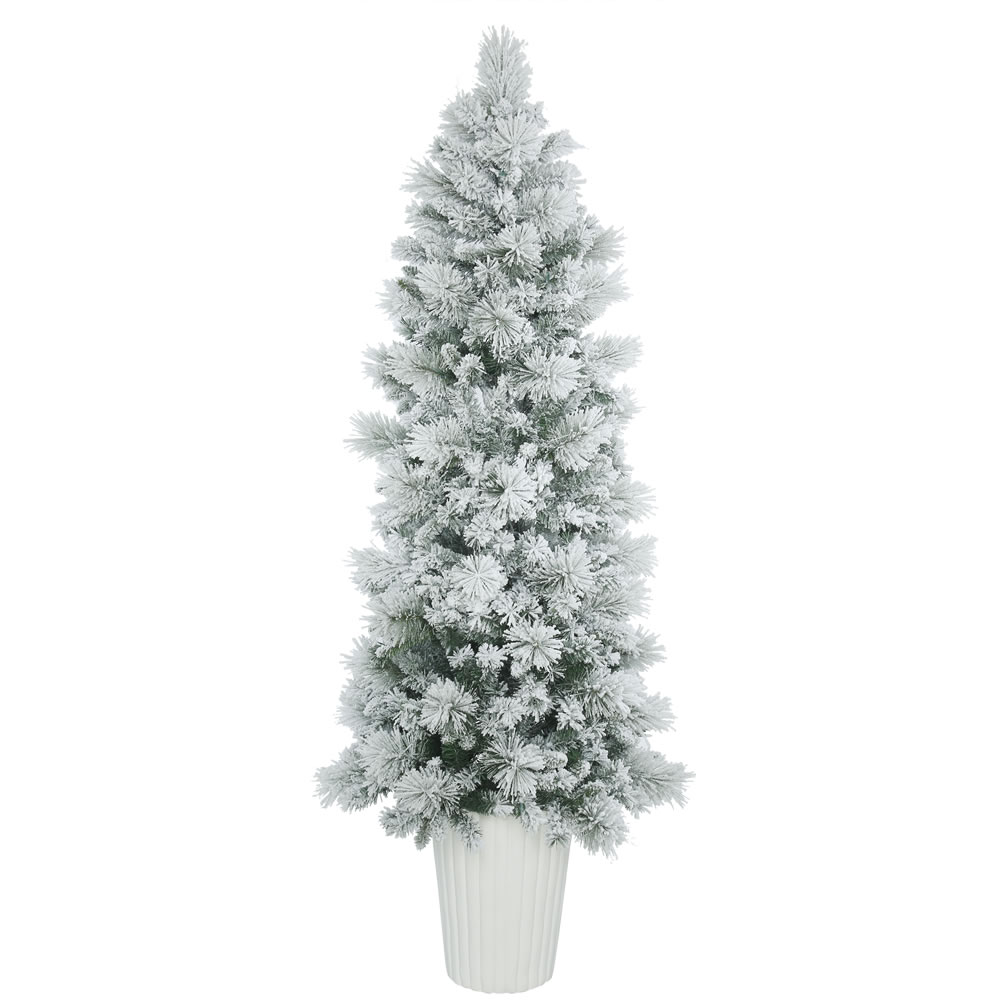 Christmastopia.com 7 Foot Flocked Castle Pine Artificial Potted Christmas Tree Unlit