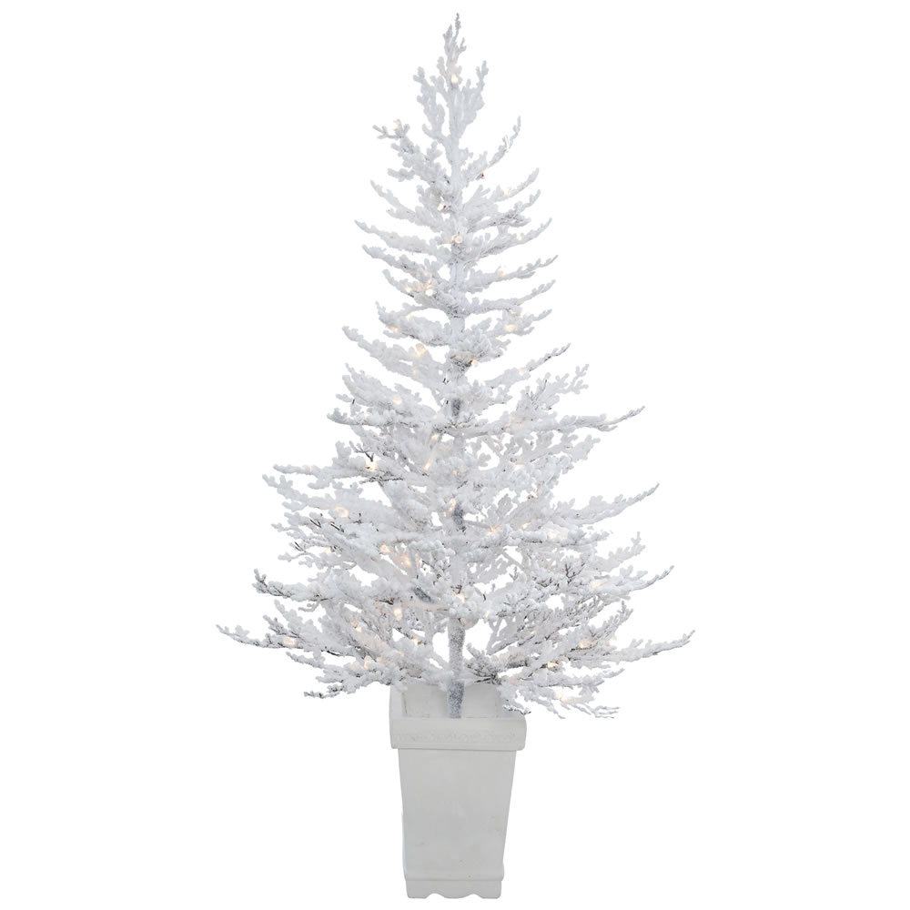 Christmastopia.com 5 Foot Flocked Winter Twig Artificial Potted Christmas Tree 100 DuraLit LED Warm White Italian Style Mini Lights