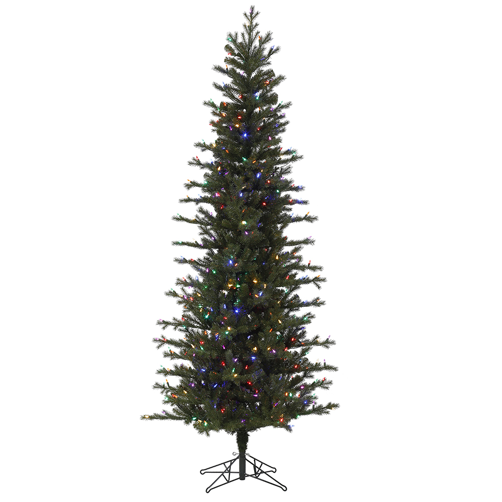 7.5 Foot Hillside Pencil Spruce Artificial Christmas Tree - 400 Duralit LED Multi Color Mini Lights