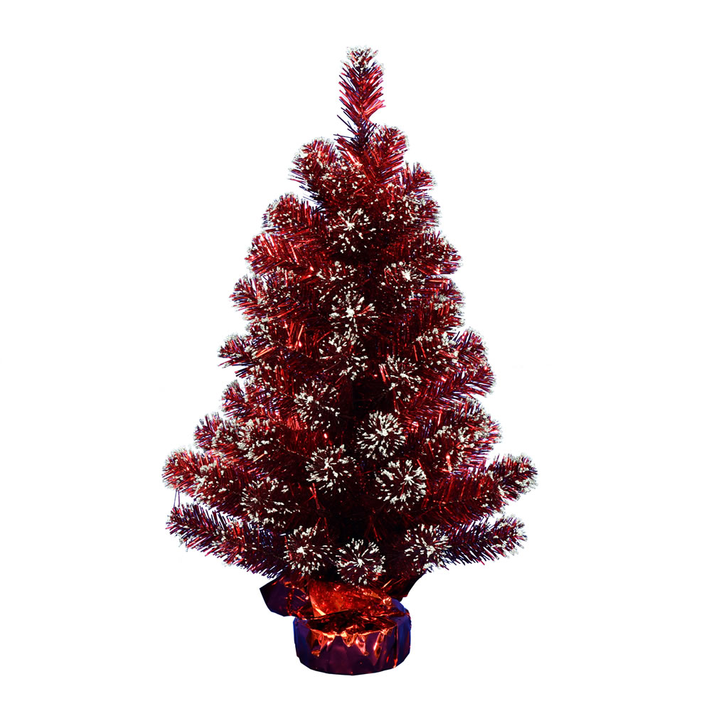 2 Foot Dark Red Tinsel Tabletop Artificial Christmas Tree Unlit