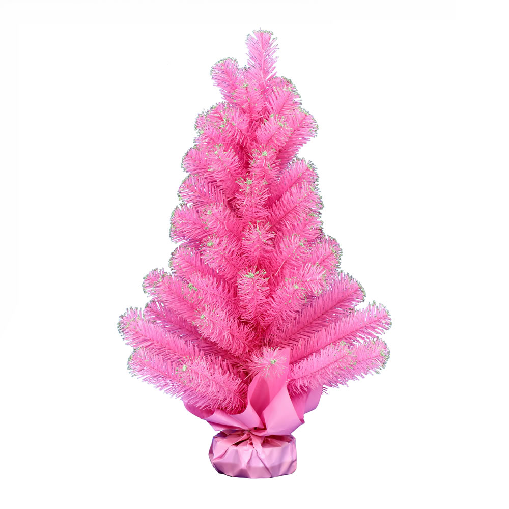 2 Foot Pink Tinsel Tabletop Artificial Christmas Tree Unlit