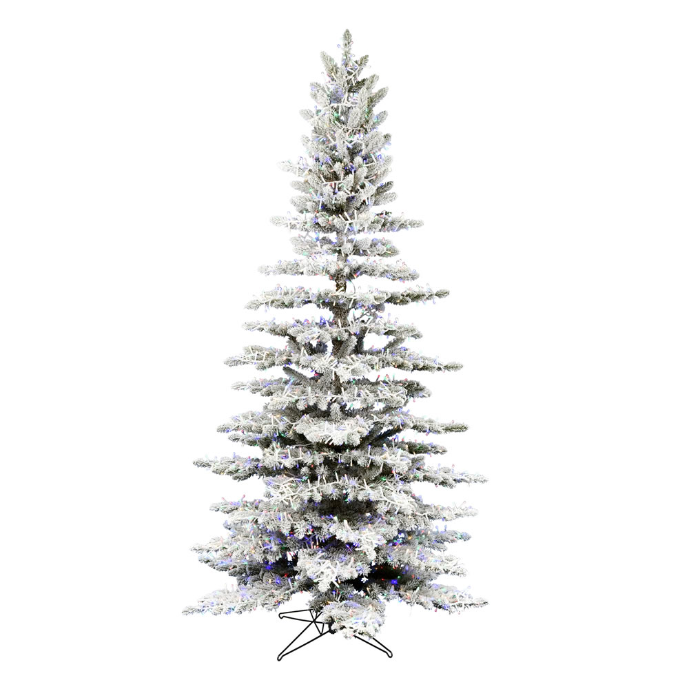10 Foot Flocked Stratton Pine Artificial Christmas Tree - 5720 Low Voltage LED Multi Color 3mm Lights
