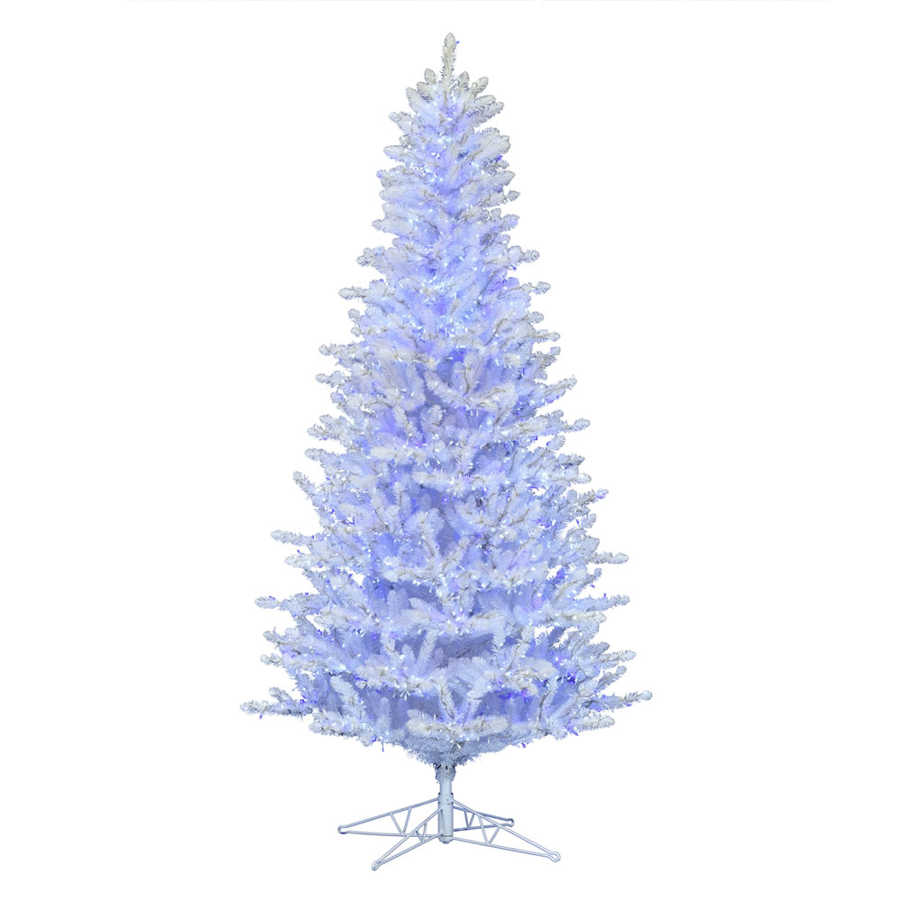 6.5 Foot Shiny White Spruce Artificial Christmas Tree - 1200 Low Voltage LED Pure White and Blue 3MM Lights