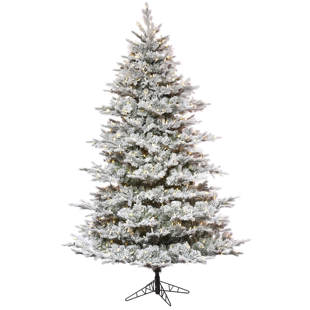 10 Foot Flocked Kiana Artificial Christmas Tree with 1200 UL DuraLit LED Warm White Mini Lights