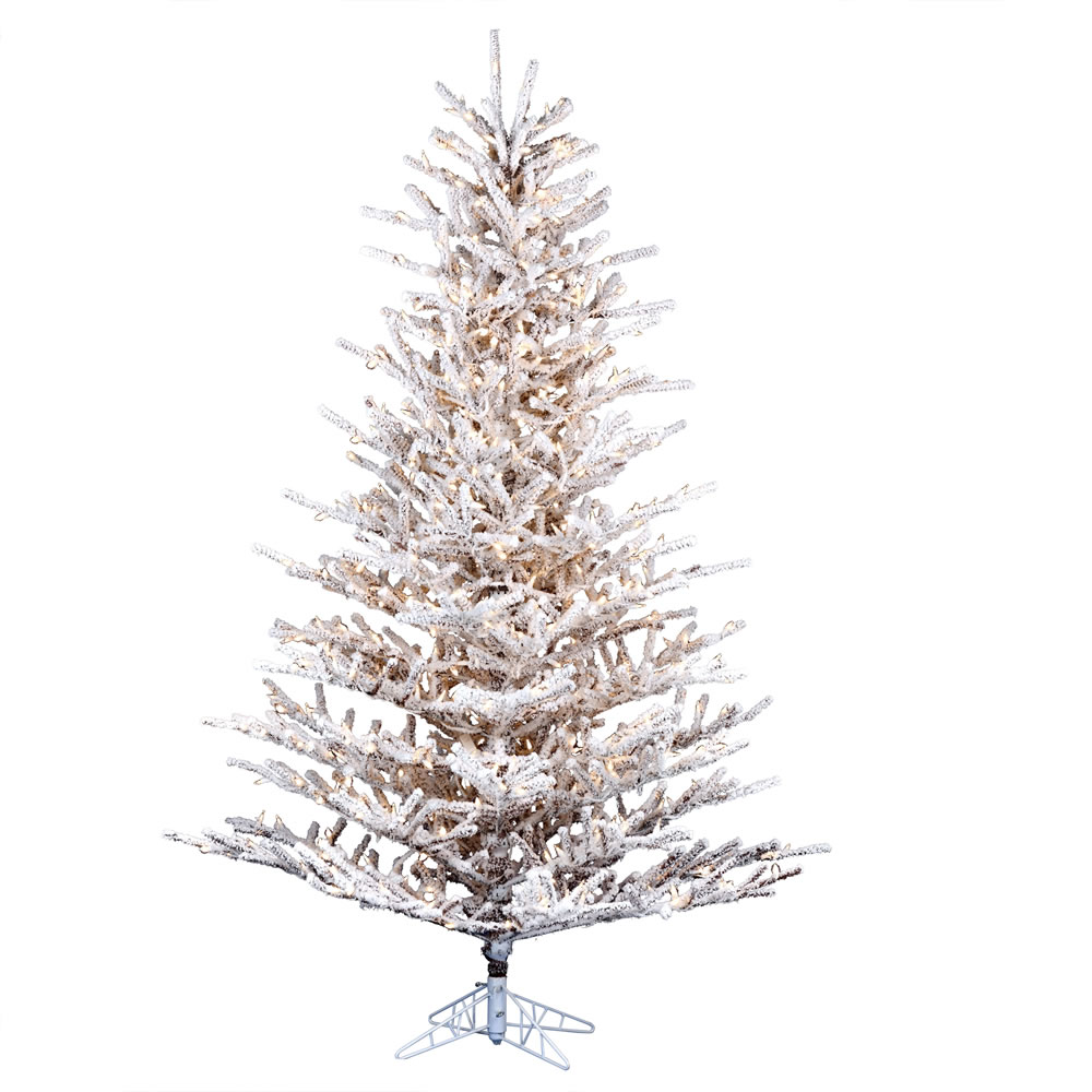 6 Foot Flocked Stick Pine Artificial Christmas Tree - 450 DuraLit LED Warm White Mini Lights