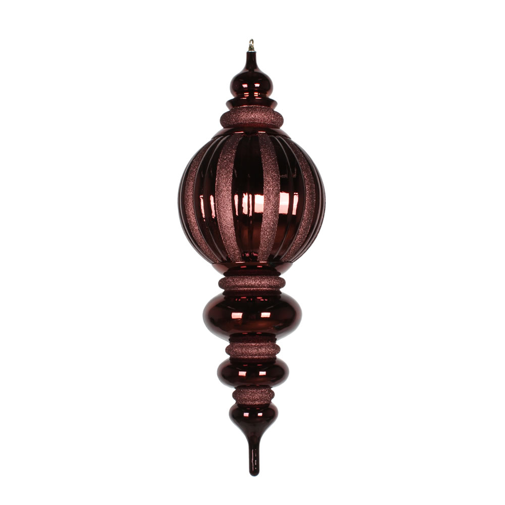 35 Inch Chocolate Brown Shiny Pumpkin Iridescent Glitter Finial Christmas Ornament Shatterproof