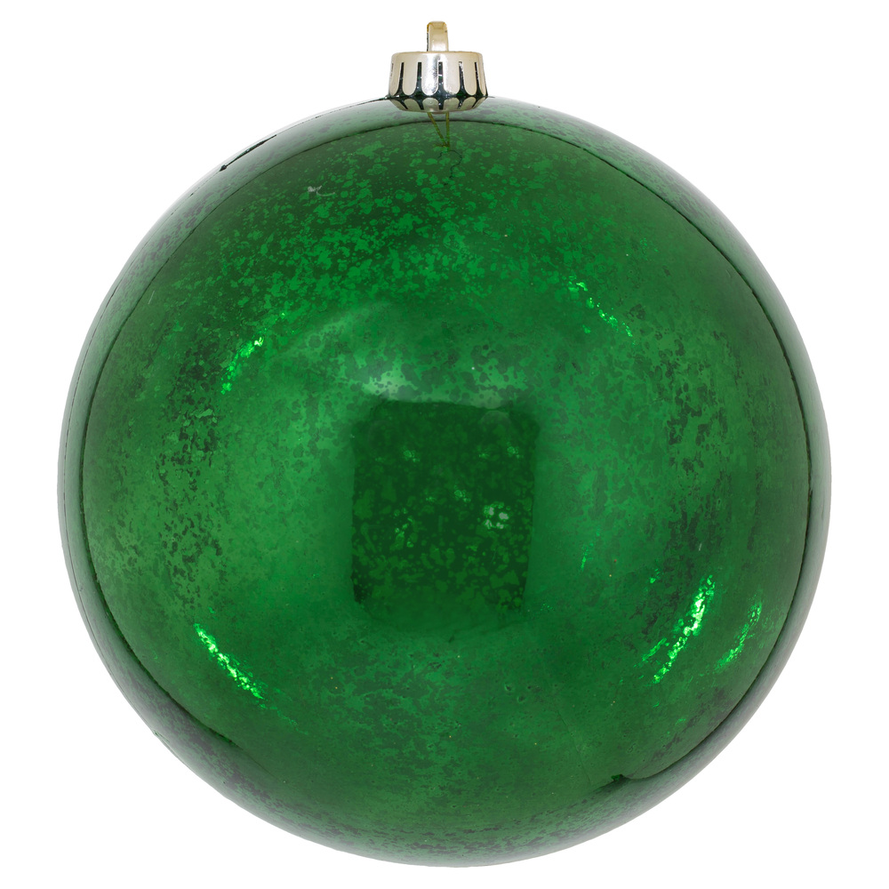 6 Inch Emerald Green Shiny Mercury Christmas Ball Ornament - Set of 4