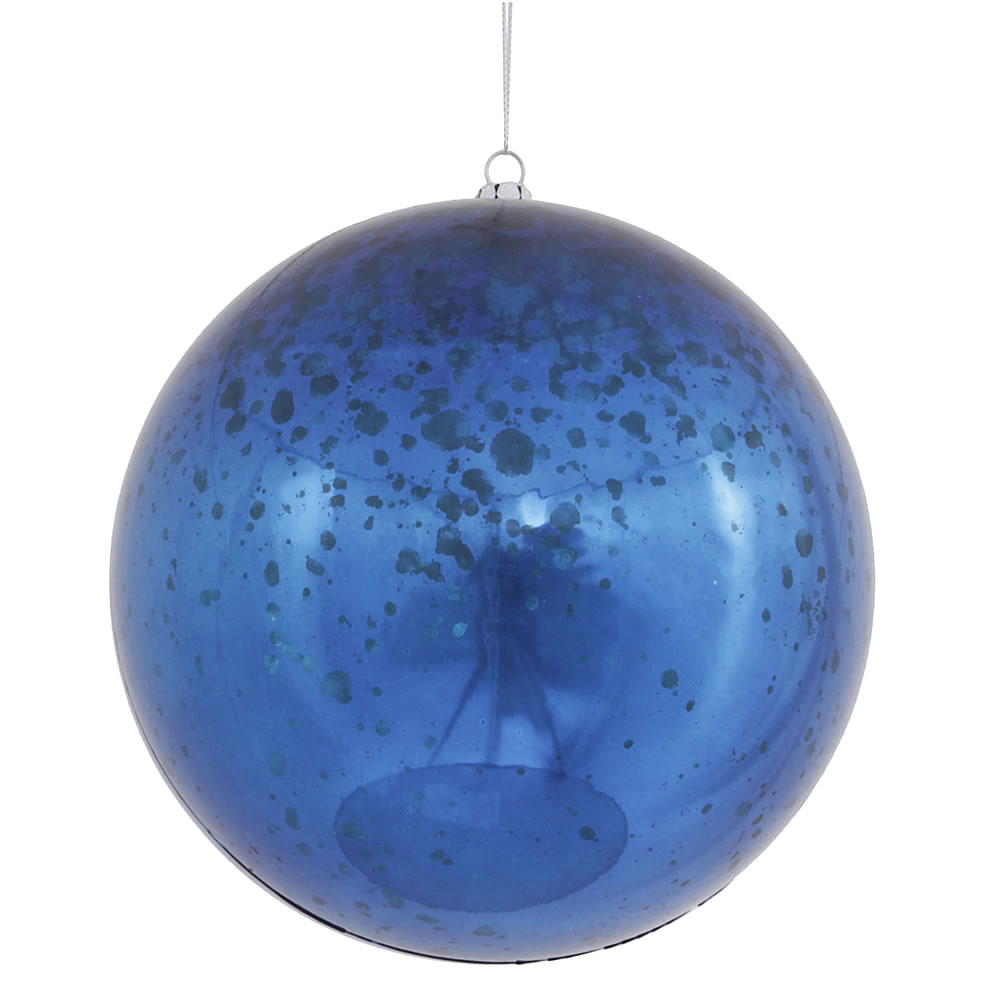 6 Inch Sea Blue Shiny Mercury Christmas Ball Ornament - Set of 4