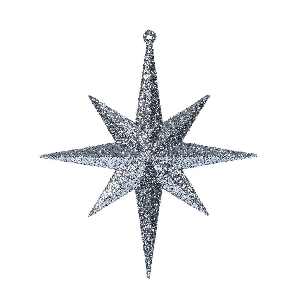8 Inch Pewter Iridescent Glitter Bethlehem Star Christmas Ornament